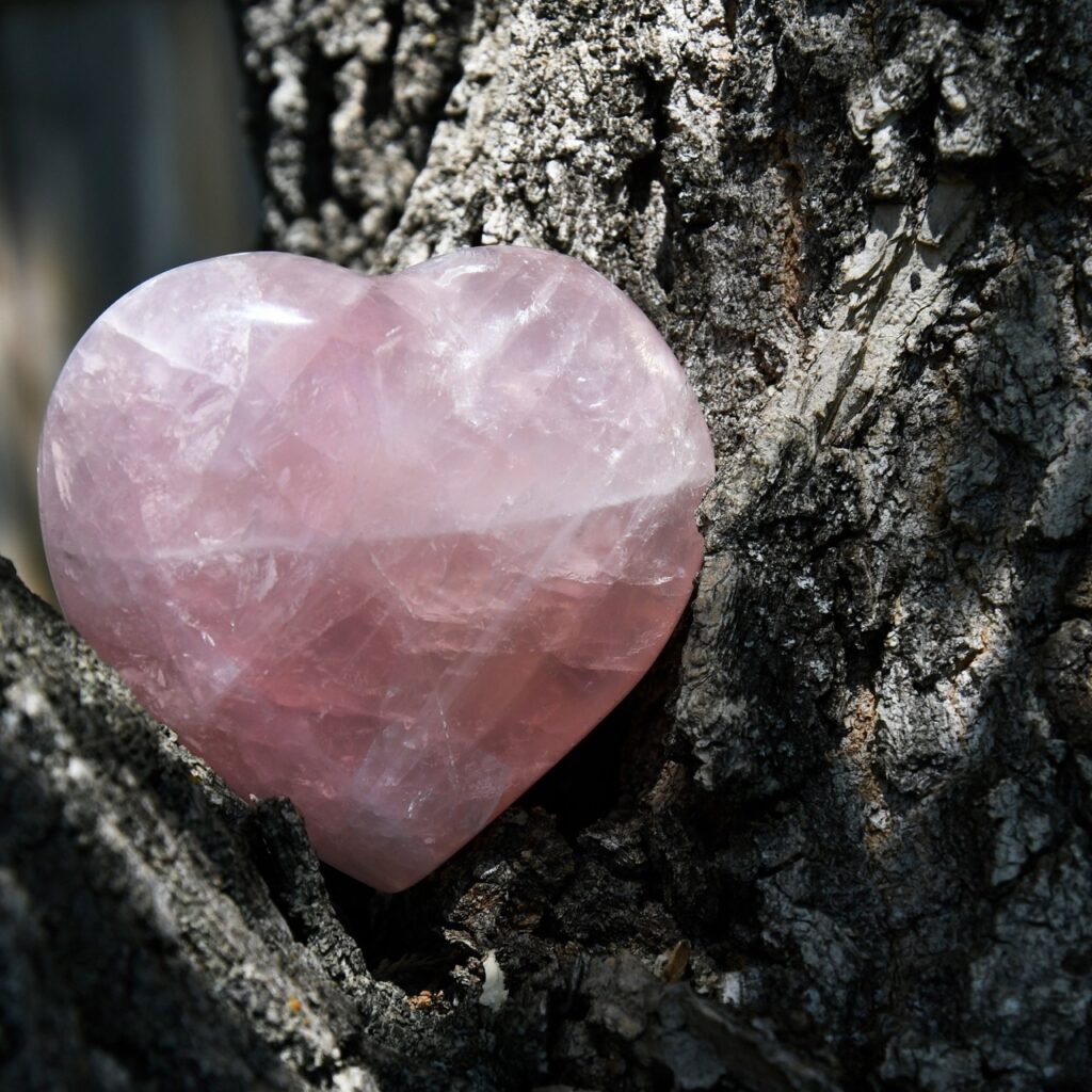 Heart-shaped crystal symbolising love, healing energy, and spiritual connection through Rahanni Celestial Healing